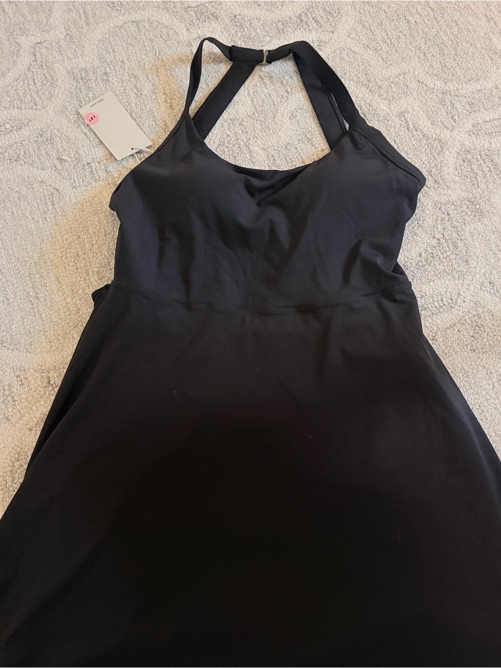 Halara NWT Black Active Dress Built In Shorts Twist Front Racerback Size L